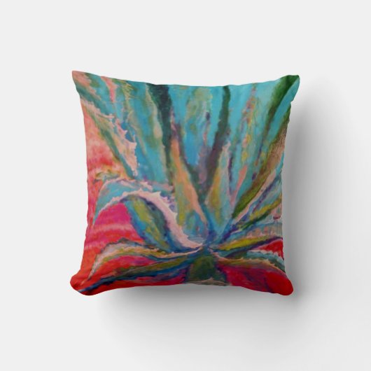 トロピカルデザート明るい赤紫色&ブルーアガベアートピローズ クッション (正面)