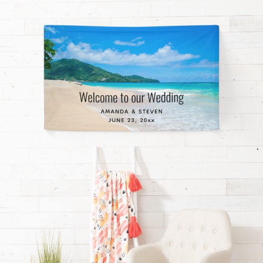 トロピカルデスティネーションの美しいビーチウェディング 横断幕 (インサイチュ)