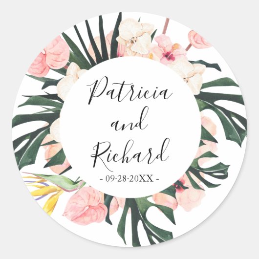 トロピカルデスティネーションウェディングクラシックラウンドステッカー ラウンドシール (正面)