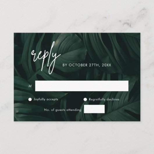 トロピカルデスティネーションウェディングRSVPカード エンクロージャーカード (正面)