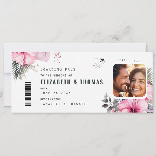 トロピカルデスティネーションボーディングパス結婚フローラ 招待状 (正面)