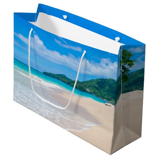 トロピカルデスティネーション風光明媚なビーチ写真 ラージペーパーバッグ (正面アングル)
