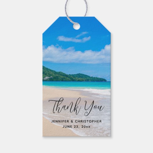 トロピカルデスティネーション風光明媚なビーチ結婚式 ギフトタグ (正面)