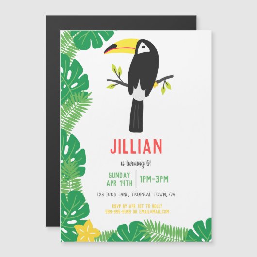 トロピカルトゥカントッティフルーツバースデーパーティー マグネット招待状 (正面/裏面)