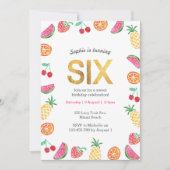 トロピカルトゥッティフリット金ゴールド第6誕生日招待状 招待状 (正面)
