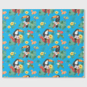 トロピカルトゥーカンと花 ラッピングペーパー (フラット)