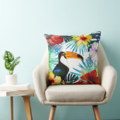 トロピカルトゥーカンイエローレッドティール(緑がかった色)フローラビーチ クッション (椅子)