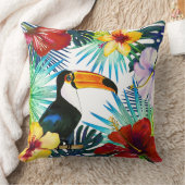 トロピカルトゥーカンイエローレッドティール(緑がかった色)フローラビーチ クッション (ブランケット)