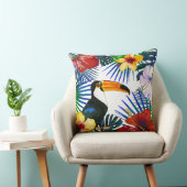 トロピカルトゥーカンイエローレッドハイビスカスフローラビーチ クッション (椅子)