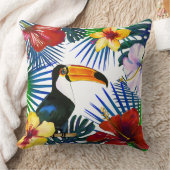 トロピカルトゥーカンイエローレッドハイビスカスフローラビーチ クッション (ブランケット)