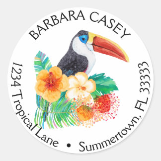 トロピカルトゥーカンウォーターカラー差出人住所ラベル ラウンドシール