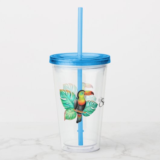 トロピカルトゥーカンオウムパーソナライズされた アクリルタンブラー (正面)