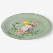 トロピカルトゥーカンバードフローラベビーシャワー ペーパープレート (アングル)