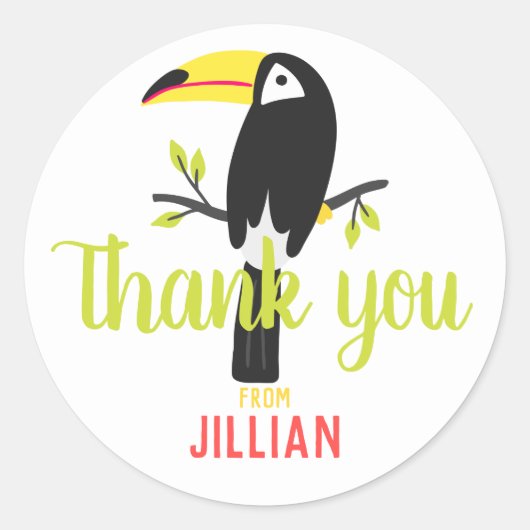 トロピカルトゥーカンパーソナライズされたありがとう ラウンドシール (正面)