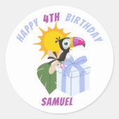 トロピカルトゥーカンパーソナライズされたハッピーバースデー ラウンドシール (正面)