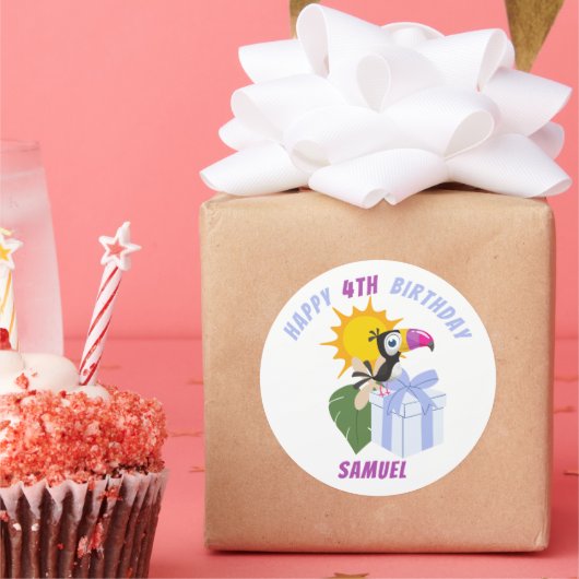 トロピカルトゥーカンパーソナライズされたハッピーバースデー ラウンドシール (パーティー)