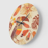 トロピカルトゥーカン:エキゾチックなシームレスデザイン ラージ壁時計 (傾斜)