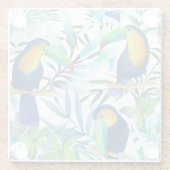 トロピカルトゥーカン：エキゾチックな花のパターン。 ガラスコースター (裏面)