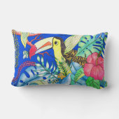 トロピカルトゥーカン&ジャングルリーフイラストレーション ランバークッション (裏面)