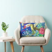 トロピカルトゥーカン&ジャングルリーフイラストレーション ランバークッション (椅子)