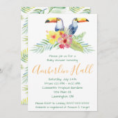 トロピカルトゥーカン、ハイビスカスをテーマにしたベビーシャワー 招待状 (正面/裏面)