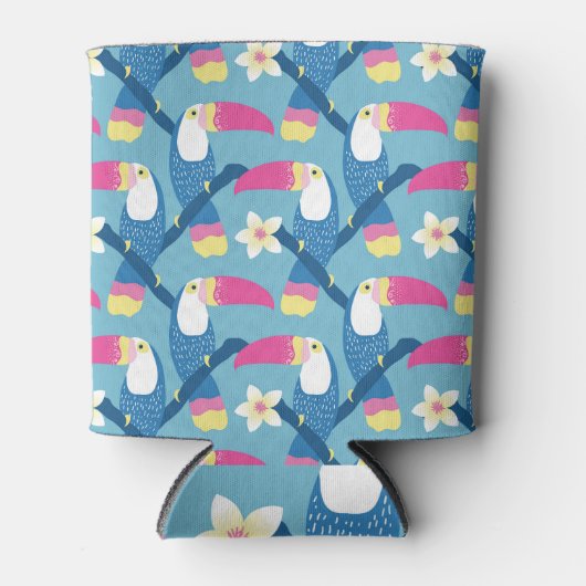 トロピカルトゥーカ鮮やかン：花の柄。 缶クーラー (正面)