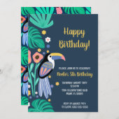 トロピカルトカラフルウカンバードフラワーズ誕生日 招待状 (正面/裏面)