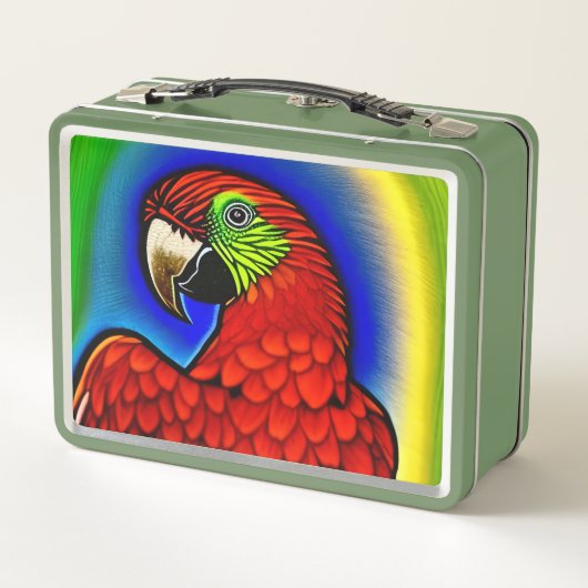 トロピカルトレジャー:抽象芸術鮮やかのオウムのアートワーク メタルランチボックス (裏面)