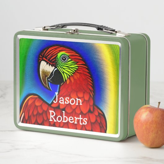 トロピカルトレジャー:抽象芸術鮮やかのオウムのアートワーク メタルランチボックス (インサイチュ)