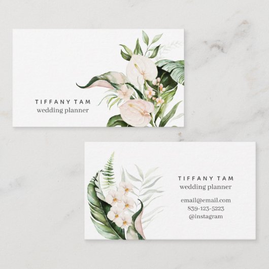 トロピカルトレンディーフローラピンクエレガントシモダンック 名刺 (正面/裏面)