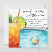 トロピカルドリンクとプールパーティー 招待状 (正面)