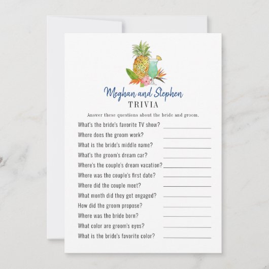 トロピカルドリンクカップルのシャワートリビアゲーム 招待状 (正面)