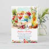 トロピカルドリンク女性の誕生日パーティーへの招待 招待状 (スタンド正面)