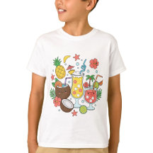トロピカルドリンク - かわいい夏のコクテル少年Tシャツ