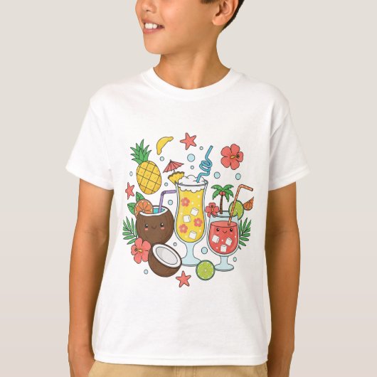 トロピカルドリンク - かわいい夏のコクテル少年Tシャツ Tシャツ (正面)