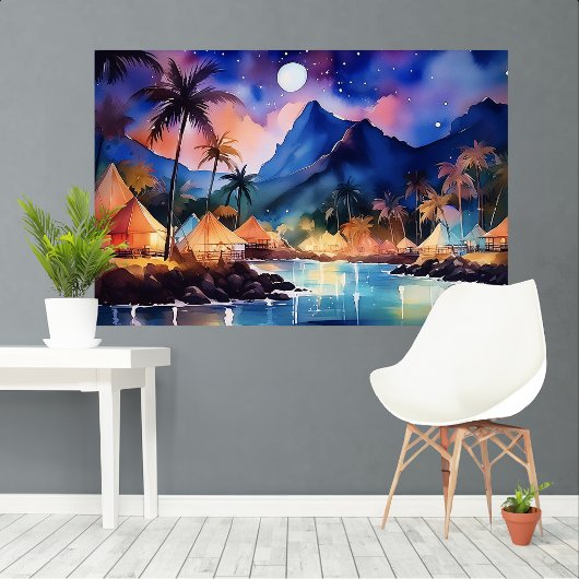 トロピカルナイト2水彩XLアート キャンバスプリント