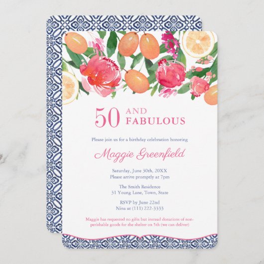 トロピカルナイト50と素晴らしい50th誕生日パーティー 招待状 (正面/裏面)