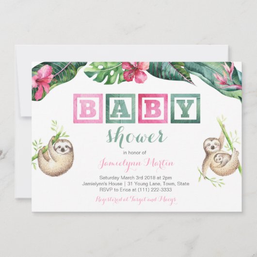 トロピカルナマナスグリ葉ベビーシャワーパーティー 招待状 (正面)