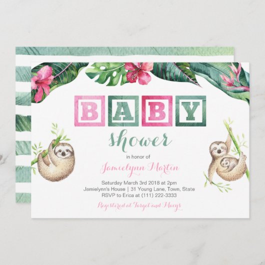 トロピカルナマナスグリ葉ベビーシャワーパーティー 招待状 (正面/裏面)