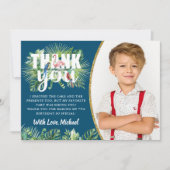 トロピカルネイビーブルーフラミンゴ誕生日写真 サンキューカード (正面)