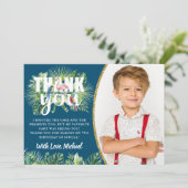 トロピカルネイビーブルーフラミンゴ誕生日写真 サンキューカード (スタンド正面)