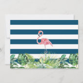 トロピカルネイビーブルーフラミンゴ誕生日写真 サンキューカード (裏面)
