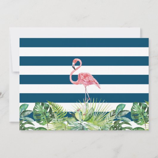 トロピカルネイビーブルーフラミンゴ誕生日写真 サンキューカード (裏面)