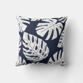トロピカルネイビーブルーホワイトパームモンステラ葉ズ クッション (裏面)