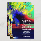 トロピカルネオンカラービーチパームスウィート16 招待状 (正面/裏面)