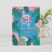 トロピカルネオンピンクプールアダルト誕生日 招待状 (スタンド正面)