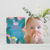 トロピカルネオンピンクプールガール1stバースデーフォト 招待状 (スタンド正面)