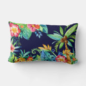 トロピカルネービーブルーパームツリー&フローラウォーターカラー ランバークッション (裏面)