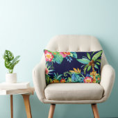 トロピカルネービーブルーパームツリー&フローラウォーターカラー ランバークッション (椅子)