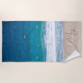 トロピカルネームブルービーチ結婚ウェーブズ ビーチタオル (正面)